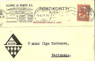 Alanne ja Kumpp  Oy, Helsinki  firmakortti 14.5.1928      firmakuori
