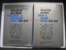 Puolustusministeriön historia 1 - 2  1. Puolustushallinnon perustamis- ja rakentamisvuodet 1918 - 1939  2. Puolustushallinto sodan ja rauhan aikana 1939 - 1978