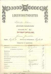 Lukuvuositodistus, Littoisten tehtaan ylemmästä kansakoulusta 1917 - koulutodistus