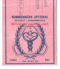 Nummenmäen Apteekki  , resepti  signatuuri   1966