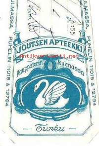 Joutsen Apteekki , resepti  signatuuri  1963    7x19 cm