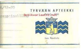 Tyrvään  Apteekki Leo Rautiala,  resepti  signatuuri   1972