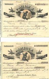 Paloivakuutus Oy pohjola  - Uudistuskuitti 1911 ja 1912, 2 kpl