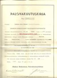 Maskun Keskinäinen Palovakuuutusyhtiö  - Vakuutuskirja 1943