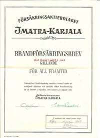 Försäkrings Ab Imatra-Karjala  - Vakuutuskirja 1949