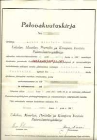Uskelan, Muurlan, Perttelin ja Kuusjoen kuntain Palovakuutusyhdistys  - Vakuutuskirja 1947