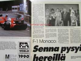 Vauhdin maailma 1990 nr 7 -mm. Formula 1 Monaco, Ralli-SM Maiski, South Swedish, Ralli-MM Akropolis, Carrera Cup Porsche 911, Nissan 300ZX, Tampereen Hot Rod Show,