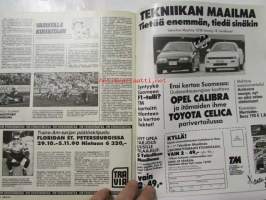 Vauhdin maailma 1990 nr 8 -mm. Drag SM, Le Mans 24, Formula 1 Kanada ja Mexiko GP:t, Trial-MM Suomi, Gilera SP 01, Opel Calibra, Truck-EM Mantorp, ALfa 164 16V,