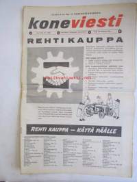 Koneviesti 1960 nr 16 -mm. 9 Traktoria 5 leikkuupuimuria leipäviljaa, rypsiä ja kesantoja,pohjois-Suomen maatalousmessuilta, Maailmanmaatalous koneellistuu,