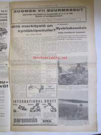 Koneviesti 1960 nr 16 -mm. 9 Traktoria 5 leikkuupuimuria leipäviljaa, rypsiä ja kesantoja,pohjois-Suomen maatalousmessuilta, Maailmanmaatalous koneellistuu,