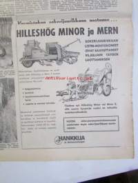 Koneviesti 1960 nr 16 -mm. 9 Traktoria 5 leikkuupuimuria leipäviljaa, rypsiä ja kesantoja,pohjois-Suomen maatalousmessuilta, Maailmanmaatalous koneellistuu,