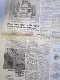 Koneviesti 1964 nr 14 -mm. Portaaton välitys maataloustraktorissa, Auran ja terämallin ajonopeuden merkitys kynnön laatuun, Miksi ei heinänkorjuuta