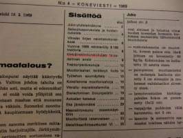 Koneviesti 1969 / 4 sis ,mm,Kokeilemme moottorisahoja.Traktoriperävaunuja.Juko-yhdistelmäkone.Vihreän linjan navettakokonaisuus.Vuonna  1968 rekisteröidyt