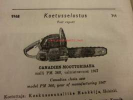 Koneviesti 1969 / 4 sis ,mm,Kokeilemme moottorisahoja.Traktoriperävaunuja.Juko-yhdistelmäkone.Vihreän linjan navettakokonaisuus.Vuonna  1968 rekisteröidyt