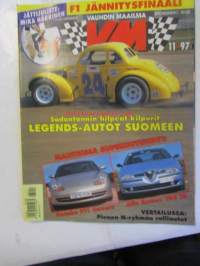 Vauhdin maailma 1997 nr 11 -mm. Legendat tulevat, Porsche 911 Carrera, Kuorma-autojen FIA-Cup, Formula 1Luxemburg, Japani ja Espanja Gp:t, Ralli-SM Helsinki,