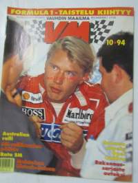 Vauhdin maailma 1994 nr 10 -mm. Formula 1 Monza ja Estoril, Michael Schumacher, Suurajot -94, Ralli-SM Valtikka, Teboil ja Junnut, SMS ja RAS, Rata-SM Motopark,