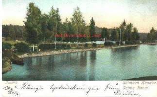 Saimaan Kanava Juustila- paikkakuntakortti, kulkenut nyrkkipostissa 4.7.1904