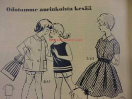 Kodin Pukimet  1959 / 2 .sis mm.Tyttären helleasu,kaavoin.Kesälaukku,kangaslaukku.Batiikki.ym