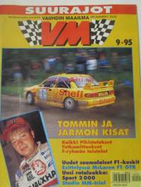 Vauhdin Maailma 1995 nr 9 -mm. Formula 1 Saksa ja Unkari GP:t, Trial-MM Helsinki, Ralli-MM Historic, Rata-SM Jurva, Sport 2000 rata-autoilun pelastus,  MCLaren GTR,