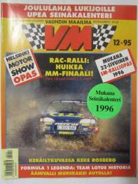 Vauhdin Maailma 1995 nr 12 -mm. Formula 1 Suzuka ja Adeleide GP:t, Ralli-MM RAC ja Katalonia, Team Lotus historia osa 2, Formula Ford Festival, Keke Rosberg, Olds