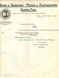 Kone- ja Sähköliike Kauppa-Tupa , liikekirje 11.5.1921   - firmalomake