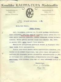 Kone- ja Sähköliike Kauppa-Tupa , liikekirje 12.4.1921   - firmalomake