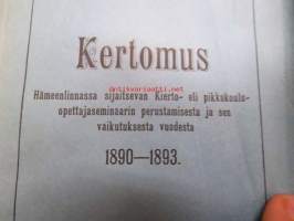 Kertomus Hämeenlinnassa sijaitsevan Kierto- eli pikkukouluopettajaseminaarin perustamisesta ja sen vaikutuksesta vuodesta 1890-1893