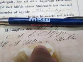 &quot;Ynglingen Otto Immanuel Appelberg som till Kejserliga Alexanders-Universitetet i Finland ankommit med vittnesbörd från Wasa Gymnasium...blifvit såsom Studerande