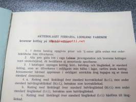 1922 Priskurant över Skepps- och sågverksketting, flottningssmiden m.m. från Aktiebolaget Ferraria - Loimijoki Fabriker - tuoteluettelo kettingeistä