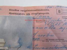 Ilmoitus rangaistusvaatimuksesta B syytetylle annettu kopio Turku 18.10.1959