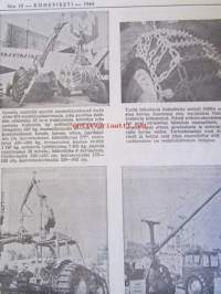 Koneviesti 1964 nr 10 -mm Maantie kelpoinen kitkaketju, Sadon tarkkaillu, Pikkukikkoja ja keksintöjä, Loimaan ja Ypäjän teollisuutta, 550 Autoa Japanista,