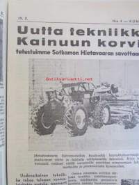 Koneviesti 1964 nr 4 -mm Kaksi syöttöjärjestelmää ja uusi rakenne, Maatalouskonekantamme kunnossapito, Lasivilla salaojaputkiston suojana, Kaivureiden kulutus