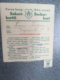 Turun Kaupungin Sokerikortti / Åbo Stads sockerkort Tyyne Toivonen -vuoden 1919 pula-ajan säännöstelykortti