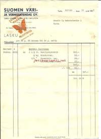 Suomen Väri- ja Vernissatehdas Oy, Turku   - firmalomake 14.11.1952