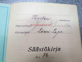 Säästökirja Ihoden Osuuskassa Juho Laurila 1928