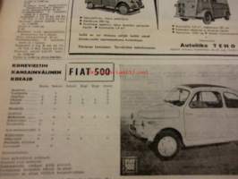 Koneviesti 1958 / 4 . 26.2.1958 sis. mm. seur. artikkelit / kuvat; Koeajo Fiat 500.Massey-Ferguson 65 traktori.Traktorireki,pohjoissuomalainen malli.ym