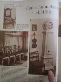 Kotiliesi 1958 nr 6 -mm.vanha huonekalu viehättää, Artek mainos Artek-tuoli nr 66, moderni keittiö värikuvia, Kaunuden hoitohuolia, Ajankuvaa kevät 1958