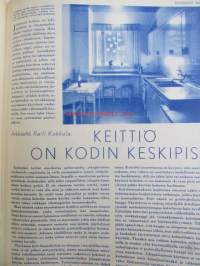 Kotiliesi 1958 nr 6 -mm.vanha huonekalu viehättää, Artek mainos Artek-tuoli nr 66, moderni keittiö värikuvia, Kaunuden hoitohuolia, Ajankuvaa kevät 1958