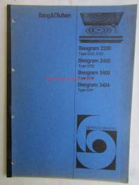 Bang &amp; Olufsen Beogram 2200, 2400, 3400, 3404 -Huolto-ohjekirja, katso tarkemmat tyyppimerkinnät kuvista
