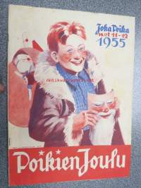 Joka Poika 1955 nr 11-12, Poikien Joulu -joulehti, sis. mm.; Penlax Oy kynämainos, Makeis- ja Mehu Oy mainos, Betlehem, Sibelius, Partaharjun juhlaleiri,