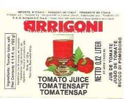 Arrigoni Tomato Juice -  vanha tuote-etiketti