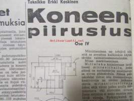 Koneviesti 1964 nr 8 -mm. Harvennustöiden koneellistaminen, 4-pyörävedon esiinmarssi USAssa, Heilurilevittäjä seiväskaira ja kuljetusteline, Jälleen uusi