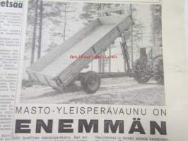 Koneviesti 1964 nr 8 -mm. Harvennustöiden koneellistaminen, 4-pyörävedon esiinmarssi USAssa, Heilurilevittäjä seiväskaira ja kuljetusteline, Jälleen uusi