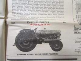 Koneviesti 1964 nr 8 -mm. Harvennustöiden koneellistaminen, 4-pyörävedon esiinmarssi USAssa, Heilurilevittäjä seiväskaira ja kuljetusteline, Jälleen uusi