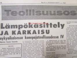Koneviesti 1964 nr 8 -mm. Harvennustöiden koneellistaminen, 4-pyörävedon esiinmarssi USAssa, Heilurilevittäjä seiväskaira ja kuljetusteline, Jälleen uusi