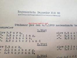 Fältartilleriregementet 4 Staben, Perkjärvi läger, 4.7.1939 dagorder -Perkjärven tykistöleirin päiväkäsky