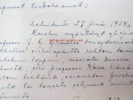 Turun yliopiston hallitus, kokouspöytäkirjan konsepti 23.3.1934, puhtaaksikirjoittamaton, mutta allekirjoitettu (Einar W. Juvelius myöh. Juva, Kaarlo Jäntere,