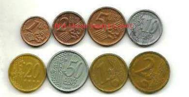 1,2,5,10,20 ja 50 cent sekä 1 ja 2 euro - play money muovia 8 eril