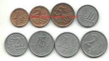 1,2,5,10,20 ja 50 cent sekä 1 ja 2 euro - play money muovia 8 eril