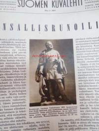 Suomen Kuvalehti 1954 nr 5   30.1.1954  Kansikuvassa Runebergin patsas (Runbergin syntymästä 150 vuotta vuonna 1954). Aiheita: Sao Paulo, 1954. Oiva Paloheimo